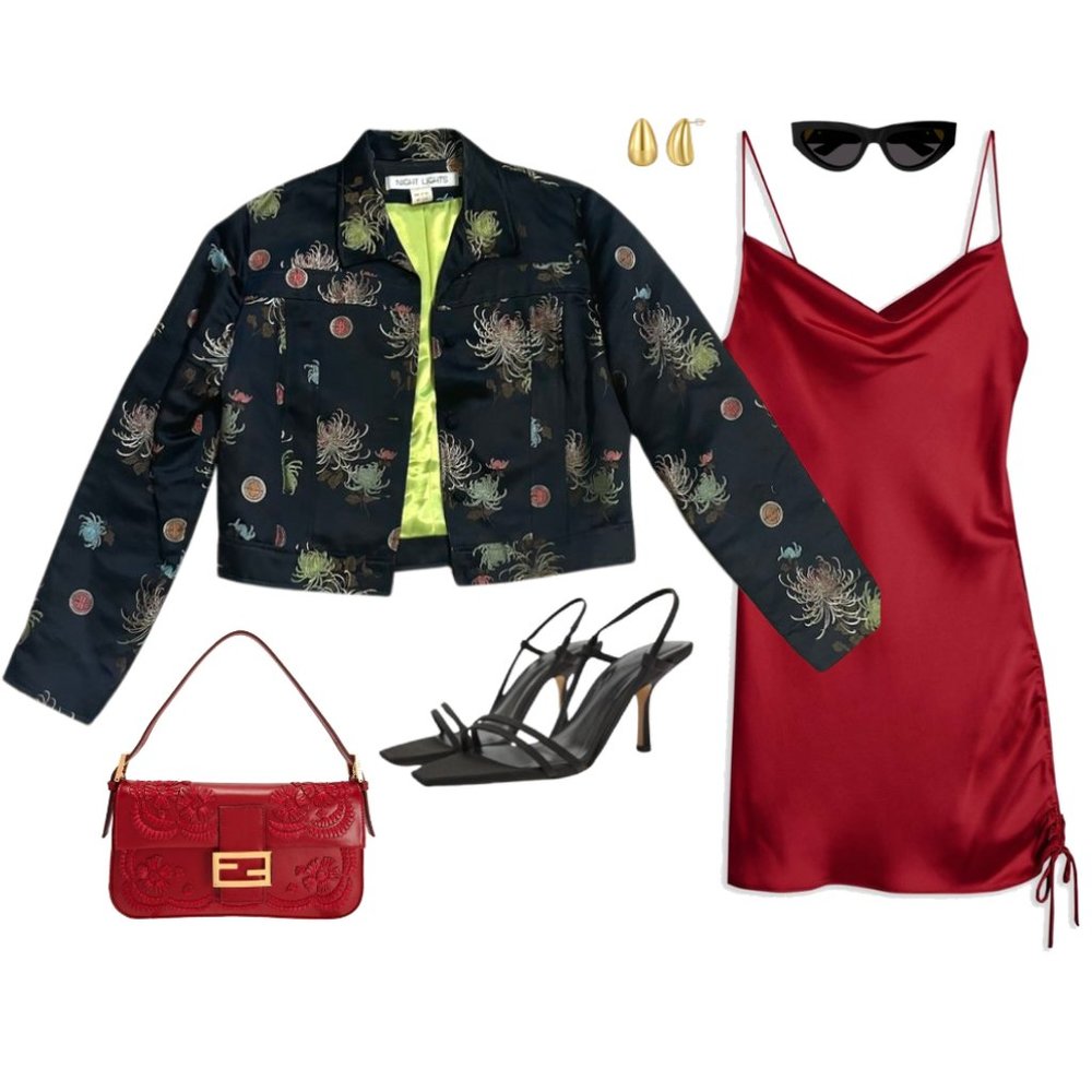VINTAGE 90's | Silk Blend Chinoiserie Jacket